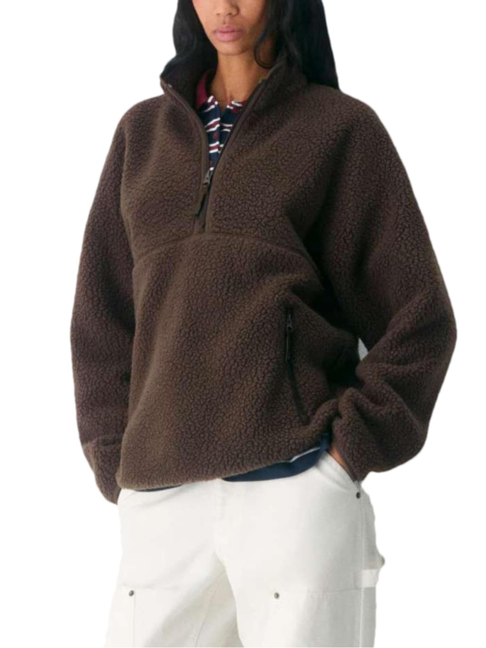 Amazon Women's Brown Sherpa Half-Zip Pullover